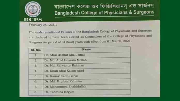বিসিপিএস কাউন্সিলর, বাংলাদেশ কলেজ অফ ফিজিশিয়ানস্ অ্যান্ড সার্জনস্